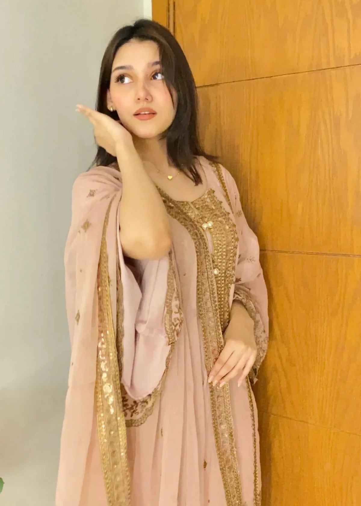 Mehrosh Chiffon Tea Pink Gharara