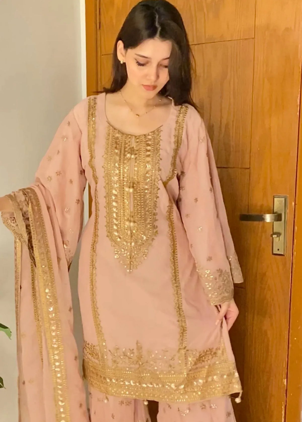 Mehrosh Chiffon Tea Pink Gharara
