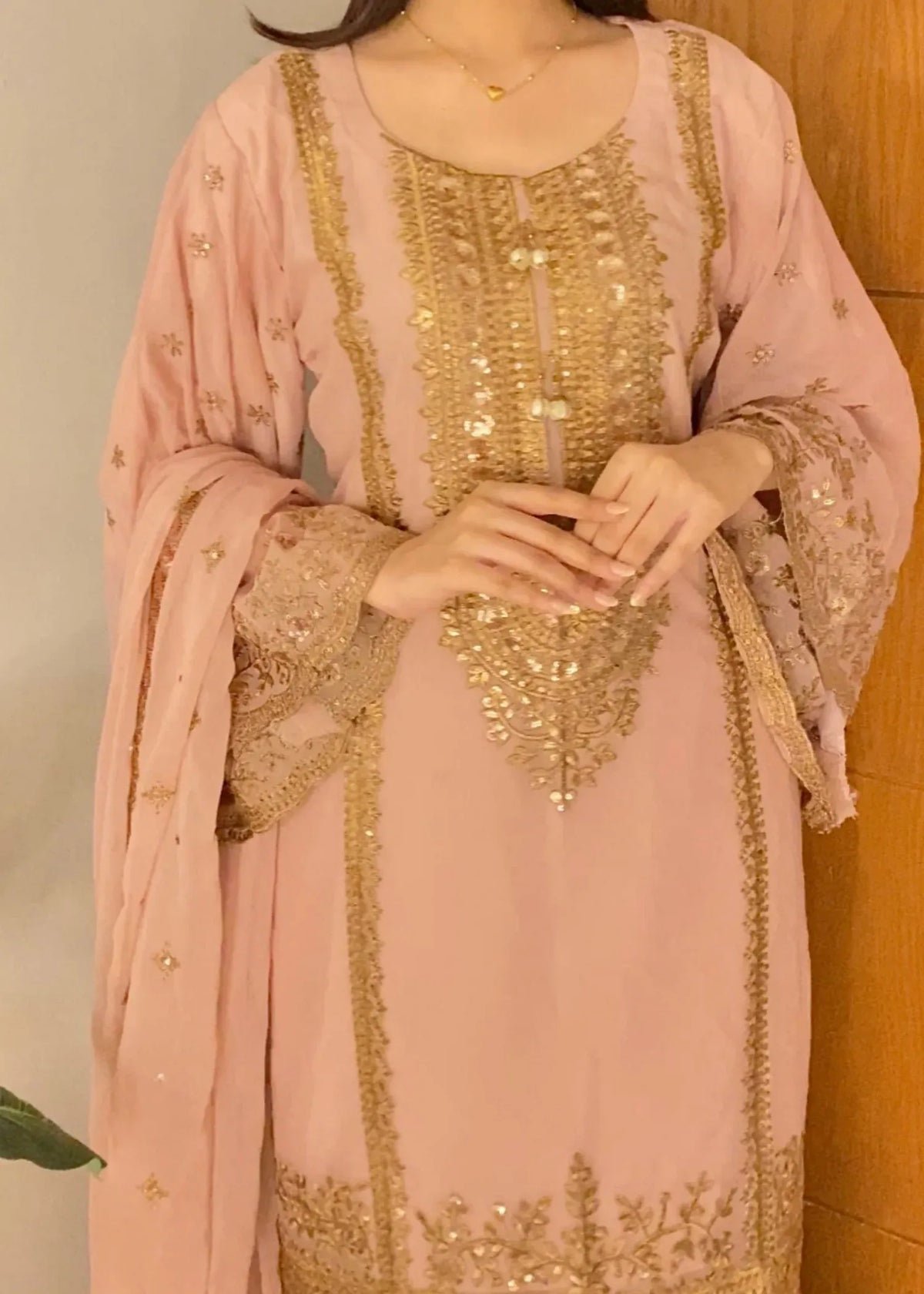 Mehrosh Chiffon Tea Pink Gharara