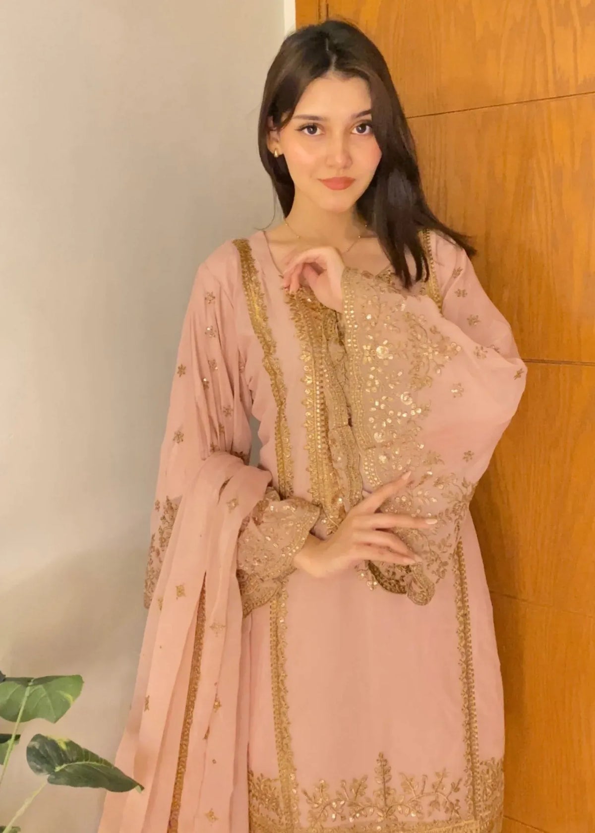 Mehrosh Chiffon Tea Pink Gharara