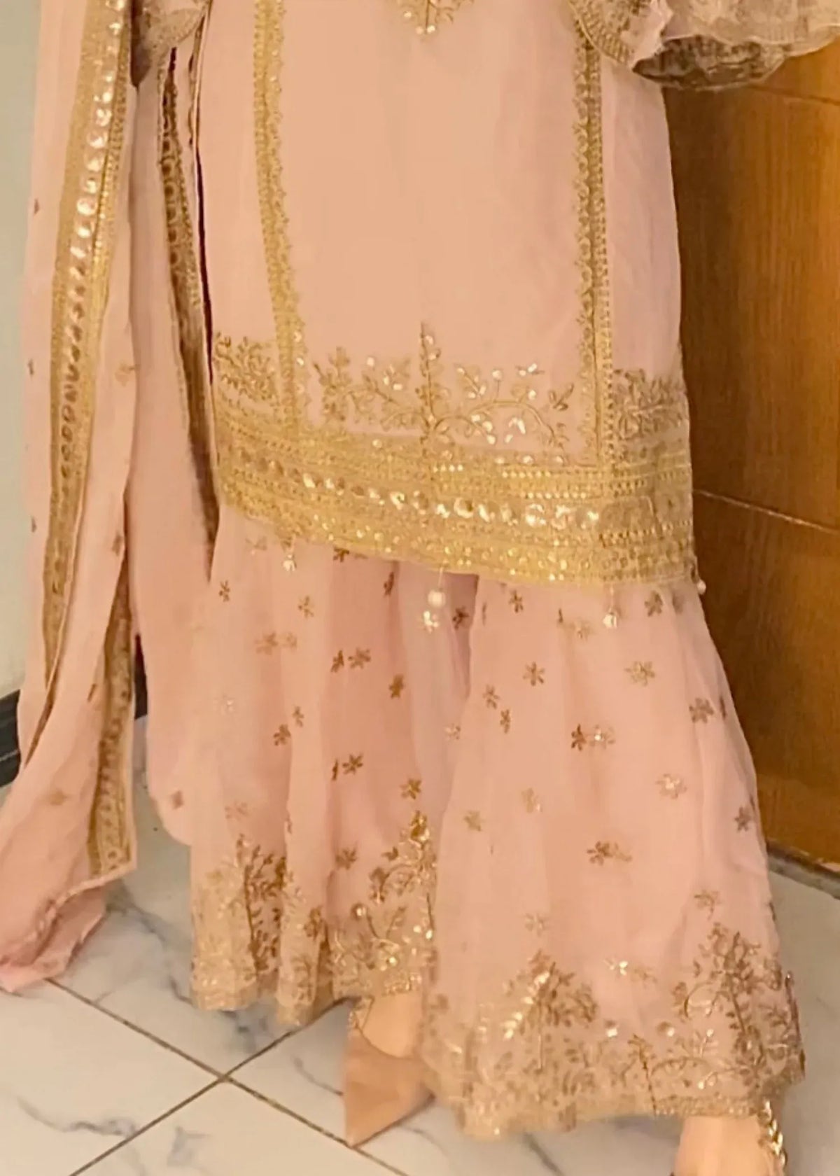 Mehrosh Chiffon Tea Pink Gharara