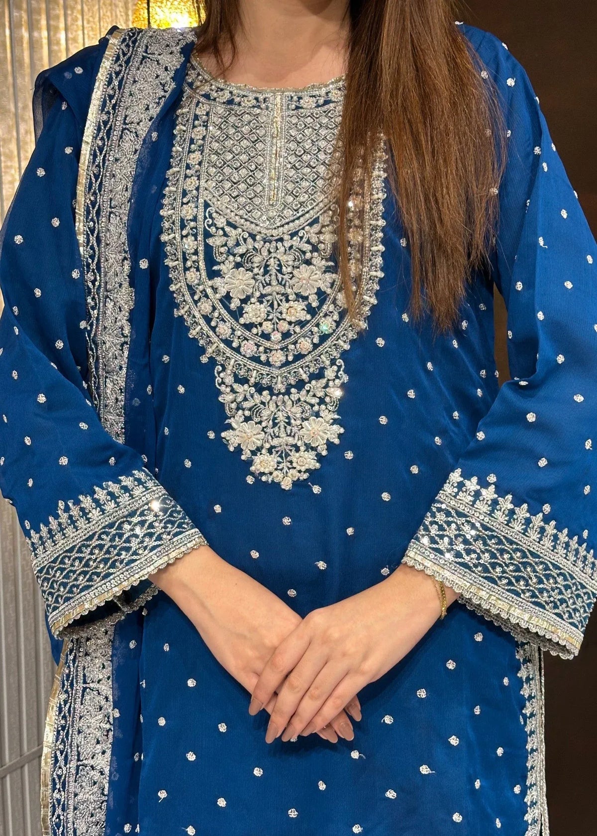 Ronaq-e-Mehfil Teal Blue Farshi Gharara