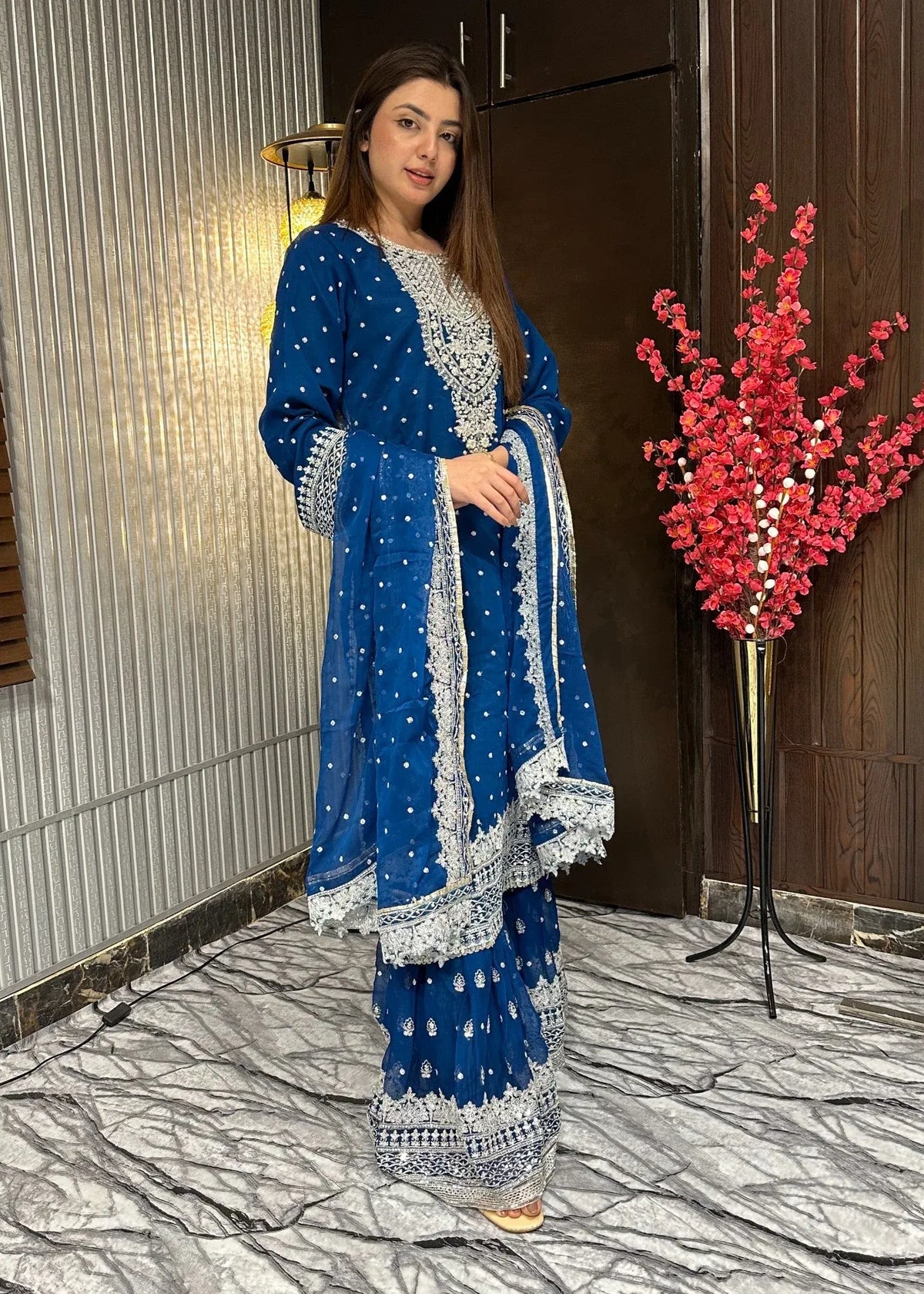 Ronaq-e-Mehfil Teal Blue Farshi Gharara