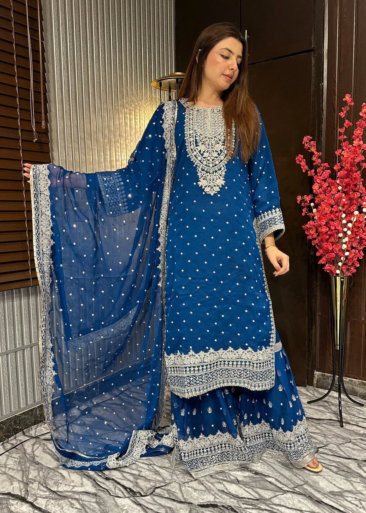 Ronaq-e-Mehfil Teal Blue Farshi Gharara