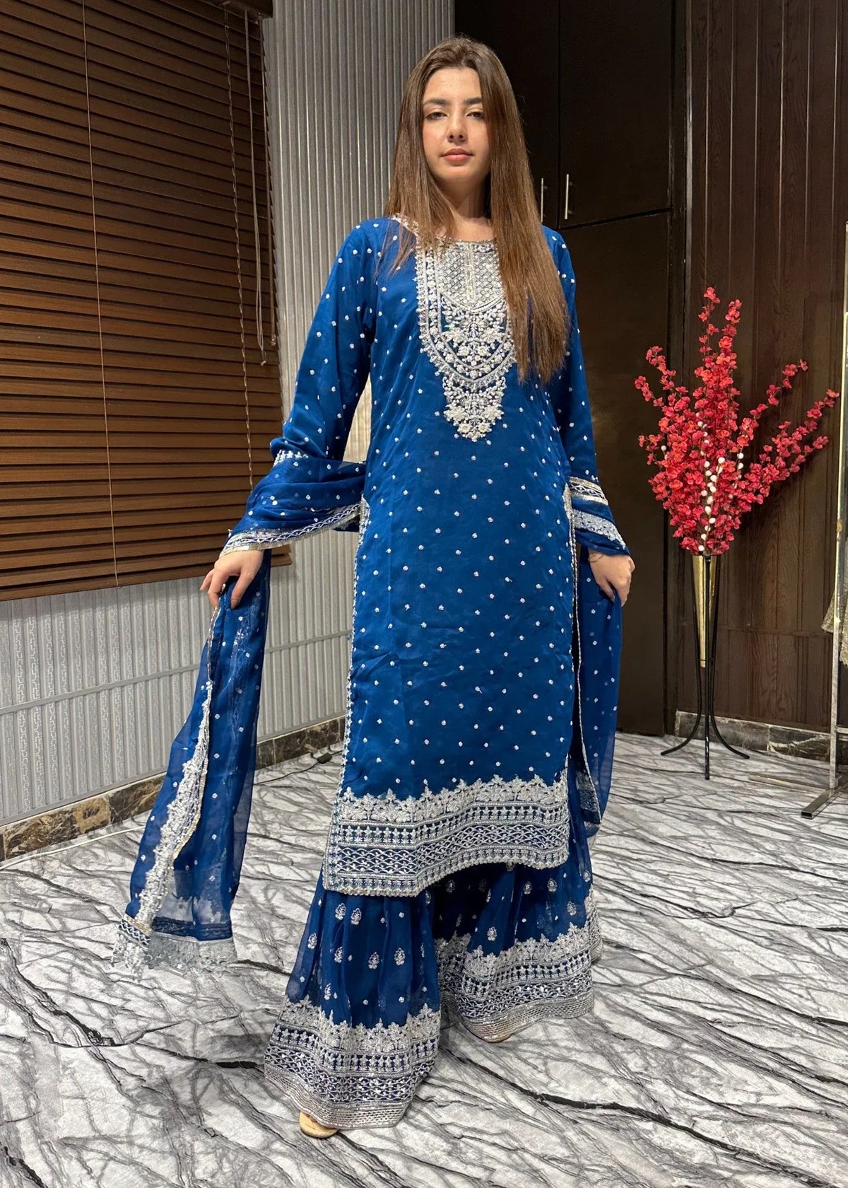 Ronaq-e-Mehfil Teal Blue Farshi Gharara
