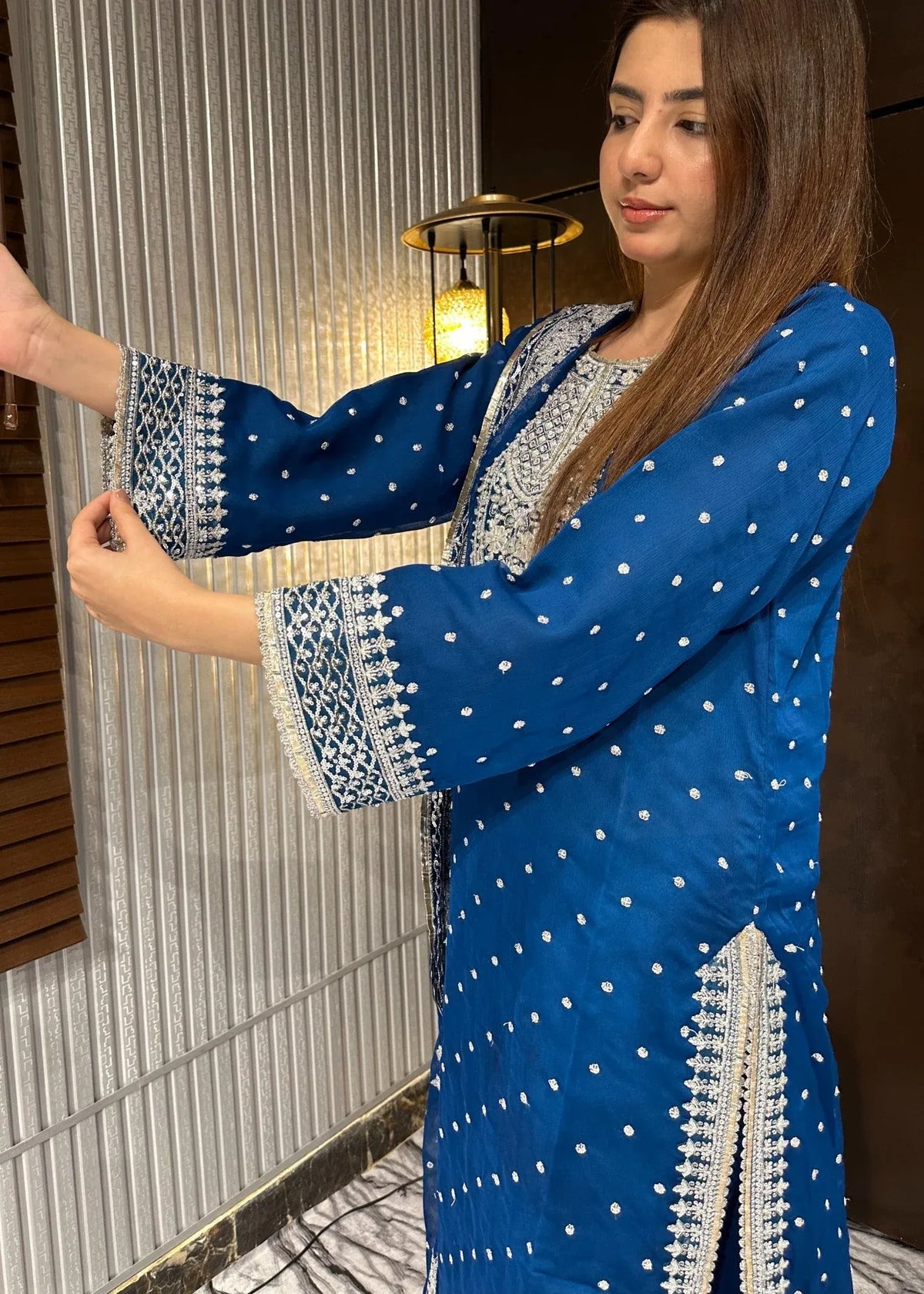 Ronaq-e-Mehfil Teal Blue Farshi Gharara