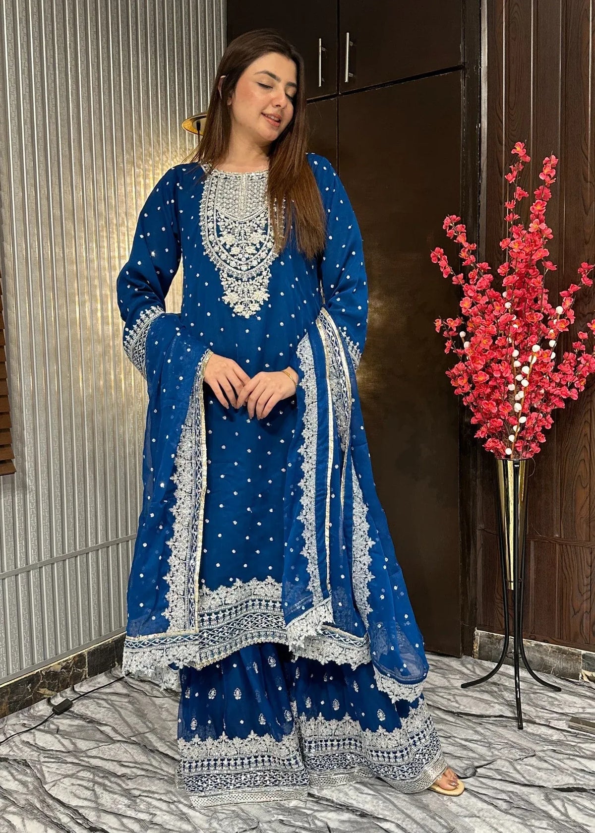 Ronaq-e-Mehfil Teal Blue Farshi Gharara