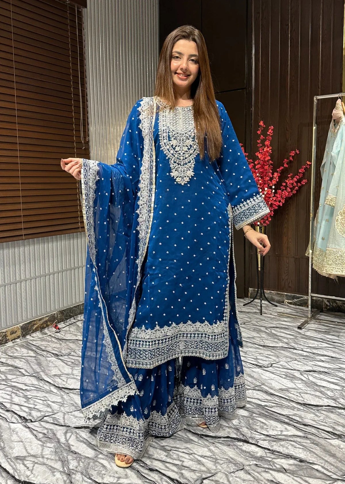 Ronaq-e-Mehfil Teal Blue Farshi Gharara