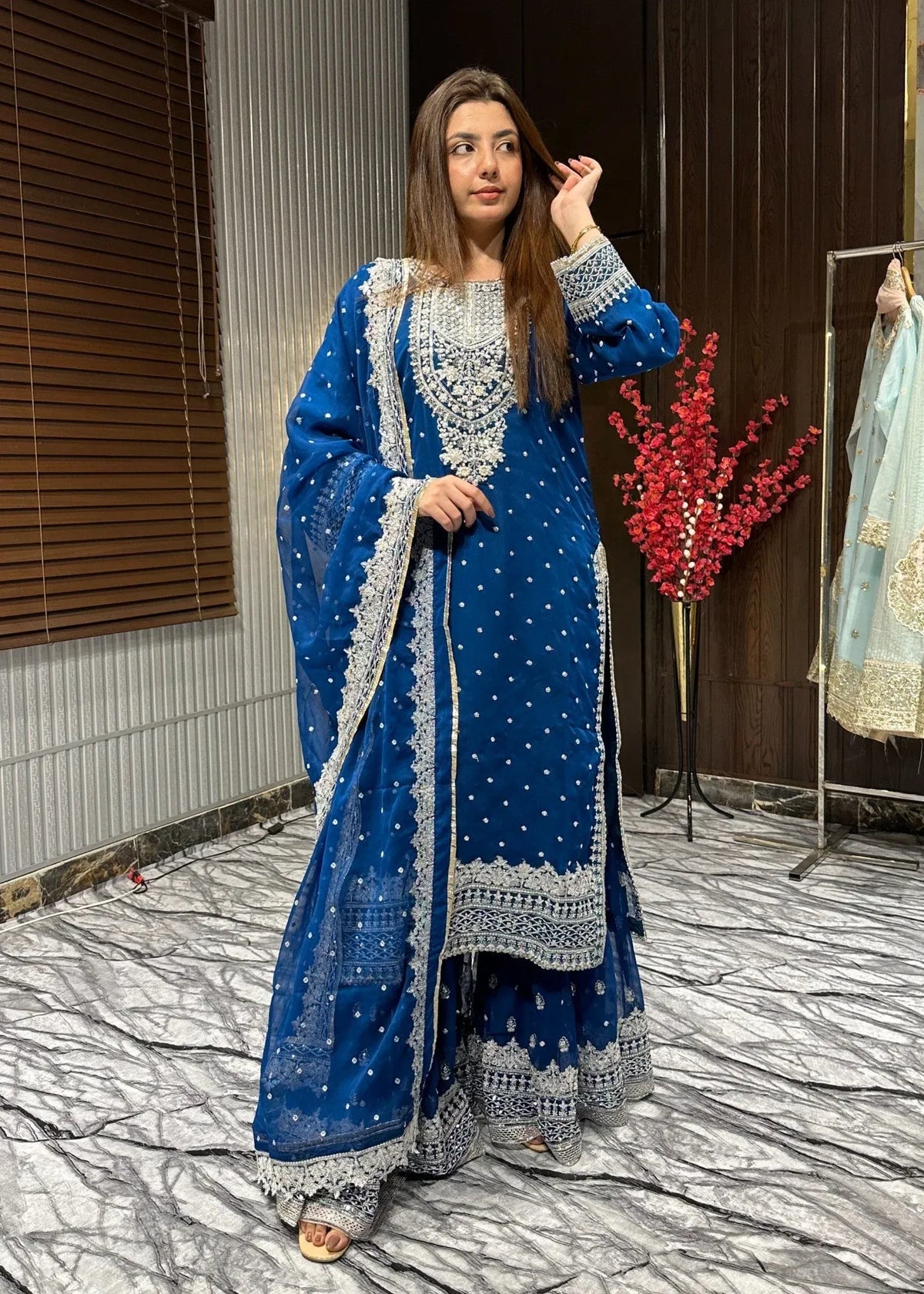 Ronaq-e-Mehfil Teal Blue Farshi Gharara