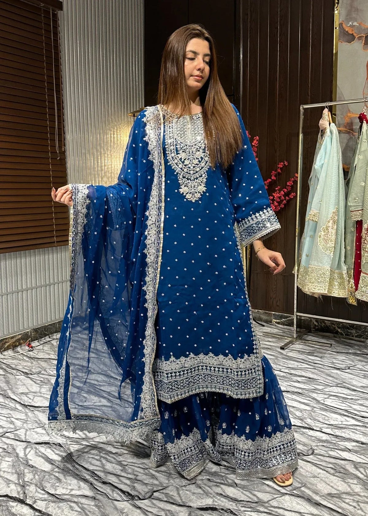 Ronaq-e-Mehfil Teal Blue Farshi Gharara
