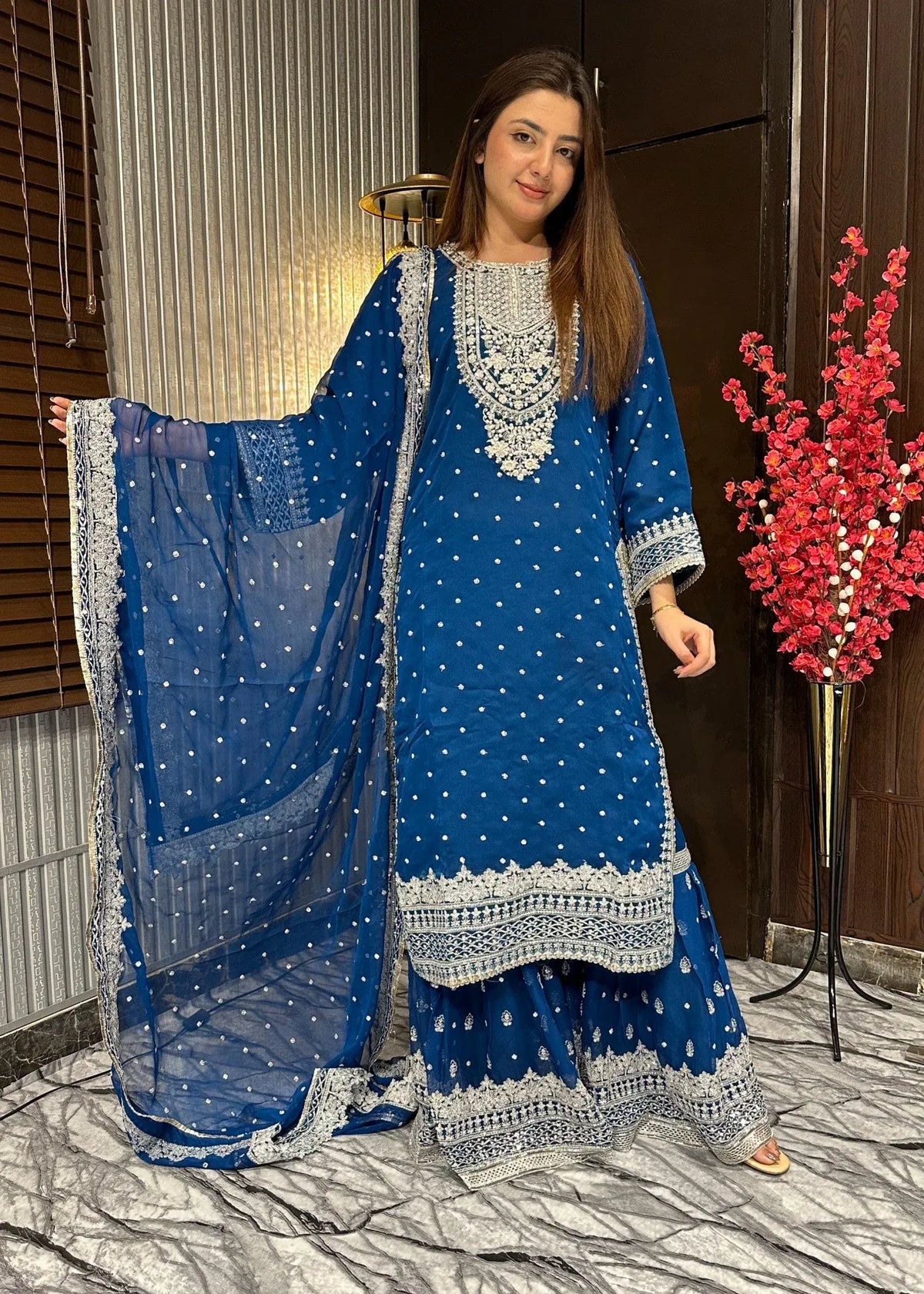 Ronaq-e-Mehfil Teal Blue Farshi Gharara