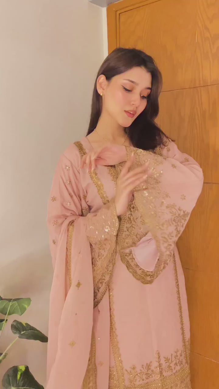 Mehrosh Chiffon Tea Pink Gharara
